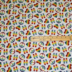 Peace Love & Pride Rainbow Groovy Peace Signs Cotton Fabric 1/2 Yard #74579-1
