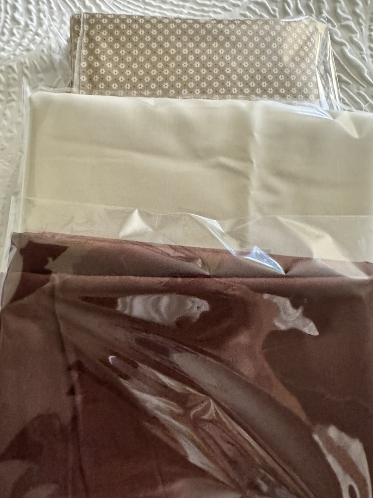 Brown & Cream Fabric Remnant Lot 3 Cuts Floral Quilting Cotton Craft Sewing