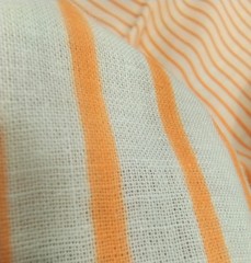 1.5Yards Of Pure 100% Linen Fabric – Orange & White Stripe – 59″ Wide LOT
