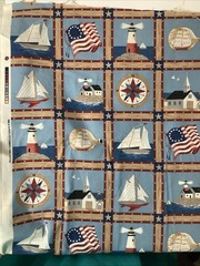 Classic Cottons Fabric Nautical USA Lighthouse Sailboats Squares 4.5 Yard X 44”