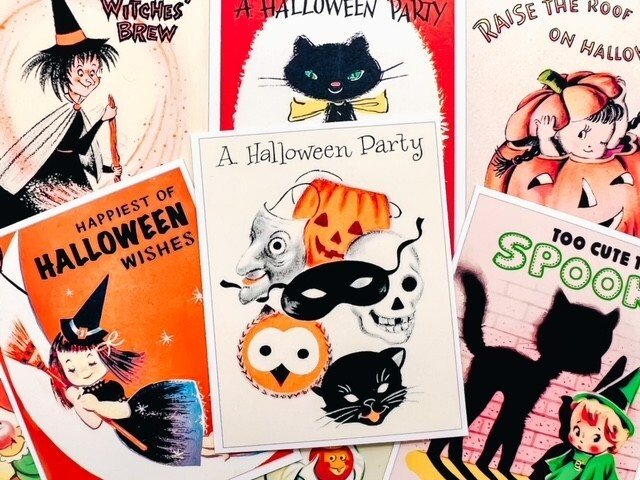 Set of 9 Vintage Retro 1950’s Halloween #2 Quilt Cotton FABRIC Panels