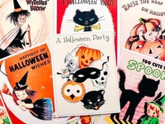 Set of 9 Vintage Retro 1950’s Halloween #2 Quilt Cotton FABRIC Panels
