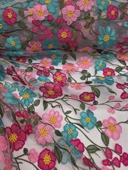 Fuchsia Floral Lace Embroidery Pink Floral Clear Mesh Lace Sold By Yard For Dres