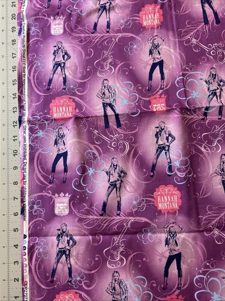 Hannah Montana Pop Star Cotton Fabric 1/2 Yard (18 By 44”) New