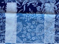 CRANSTON FABRIC~Crantex~EMBOSSED BLUE WHITE SQUARES~Floral Stripes~4.5 YDS~Navy~
