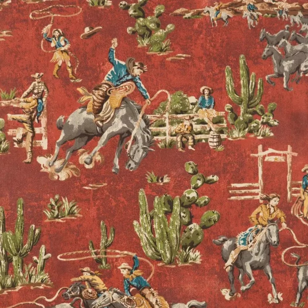 Cowboy Rodeo Fabric, Waverly Southwestern Horse Ranch Western Cattle Cotton Duck