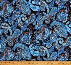 Cotton Paisley Paisleys Design Swirl Blue Cotton Fabric Print by Yard D187.01
