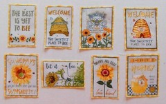 Cotton Fabric – Honey Bee Themed Squares – Listing is for 1 Set = 8 Squares