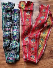 Vtg Silk Chinese brocade and jacquard ribbons Trims. Flower and Butterfly
