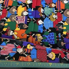 All Over Children School Kids Boys Girls Holding Hands Colorful Happy 1.8 Yards