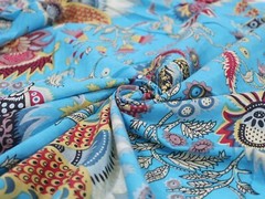 Indian Light Blue Floral Printed Cotton Fabric Beautiful Dressmaking Fabric US