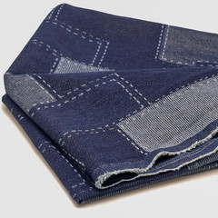 10Oz Weight Denim Patchwork Fabric,Deep Blue Square Pattern,Cotton,67 Inches Wid