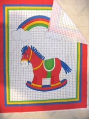 QUILT TOP with matching all over backing FABRIC PANEL Baby Rocking Horse COLORFL