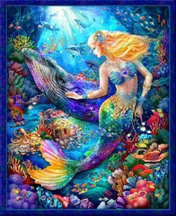 Hidden Treasures 1 Yard Mermaid Panel – 36″ x 44″ Fabric Panel