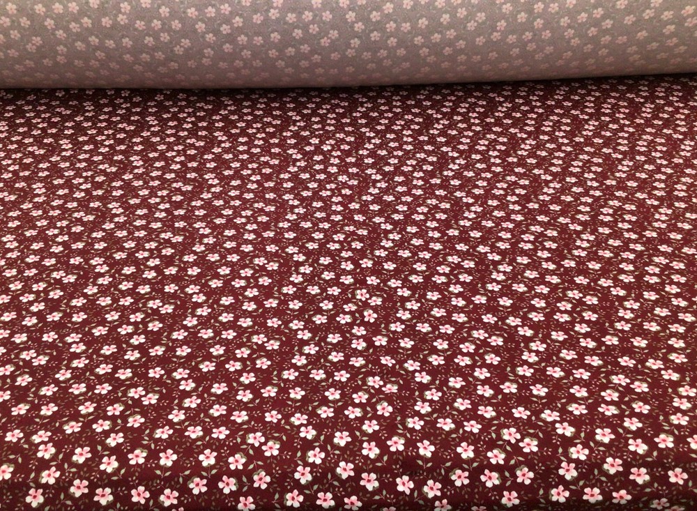 Double Brushed DTY Floral Spandex Stretch Apparel Fabric Burgundy Pink Tan L311