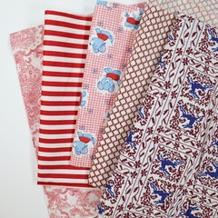 Vtg Fabric LOT Red Scraps Remnants Floral 1970s 60s Prints Novelty Dogs Cotton