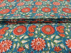 5 Yard Hand Block Print Handmade Cotton Indian Natural Multi Floral Print Fabric