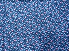 27″ X 44″ Cotton Fabric Vintage General Fabrics Company Navy Blue / Pink Flowers