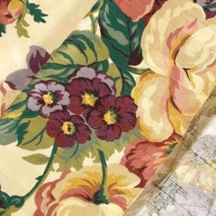 Vintage Mill Creek Floral GARDEN Pastel Yellow Cotton Drapery Pillow Fabric BTY