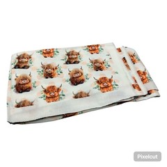 Baby Highland Cows Fabric Quilting Cotton 1 Yard 36×45 White Peach Polka Dot