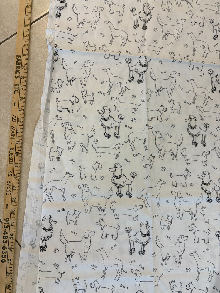COLOR ME DOGS fabric 1 yard, DOGS DOGS to color on cotton, 1-1/3 yard, 44″ wide