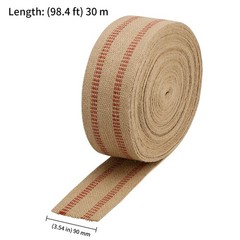 3.5 Inches x 33 Yards Natural Jute Upholstery Webbing with Red Stripes Burlap