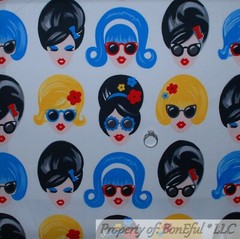 BonEful Fabric FQ Cotton Quilt White Black B&W Red Pink Lipstick Glam Girl S VTG