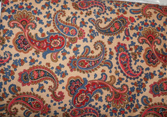 1yd x 42″, Unbranded, “Rust & Teal Paisley on Beige”, Cotton Fabric