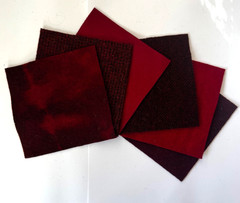 New Colors! Hand Dyed Wool -appliqué/rug/hook (6) 4.5″ Charm Sq; Bordeaux Study