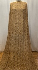100% Silk Chiffon Honey Cocoa Brown Lurex Gold Accents Fabric By Yard 46″ Wide