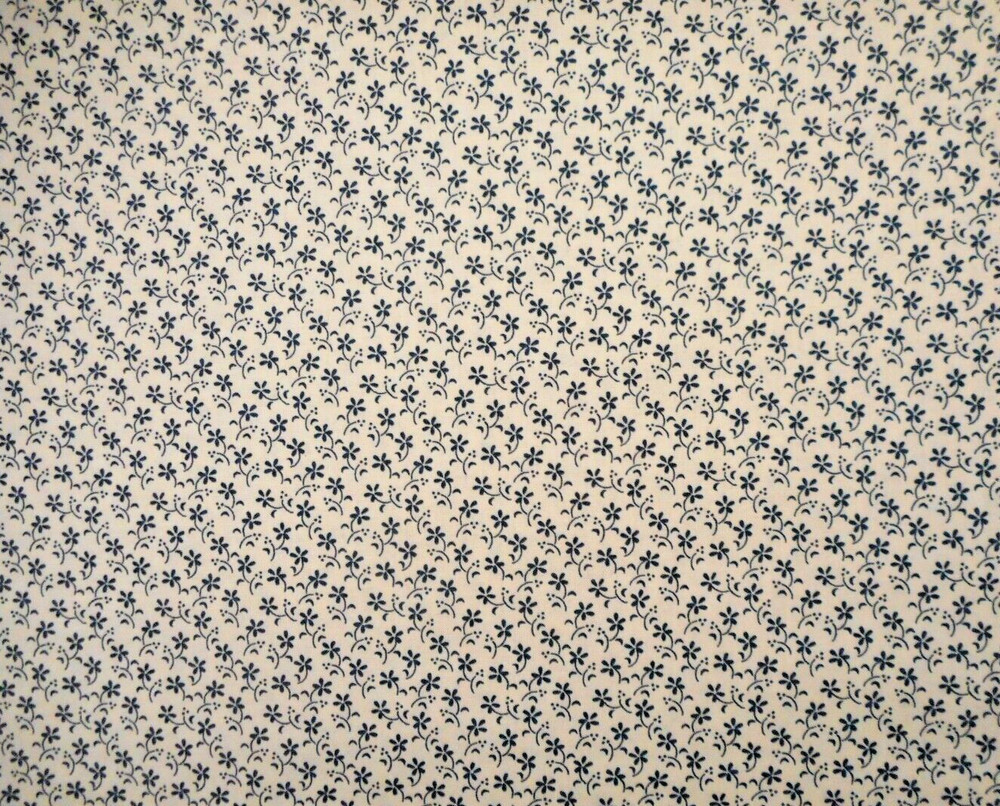 Civil War Reproduction Fabric 1/2 Yard Sm Navy Blue Floral Beige Quilting Cotton