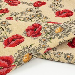 Vintage Poppy French Woven Jacquard Tapestry Fabric for Garment Dress 58″width