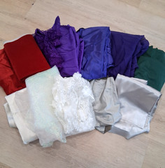 Satin and Lace Fabric Remnants for Dress Making and Doll Clothes. LOT