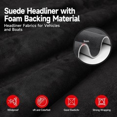 Suede Auto Headliner Fabric 120″ L × 60″ W with Foam Backing – Black Interior…