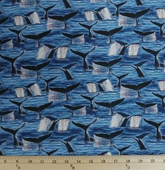 Cotton Whale Tail All Over Whales Water Ocean Tails Fabric Print by Yard D488.75