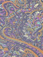 Vintage Paisley Floral Fabric Remnant Black Purple Teal Rust 52″ Wide x 3.5 Yds