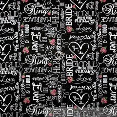 BonEful Fabric FQ Cotton Quilt Black White B&W Pink Red Flower Rose Chalkboard S