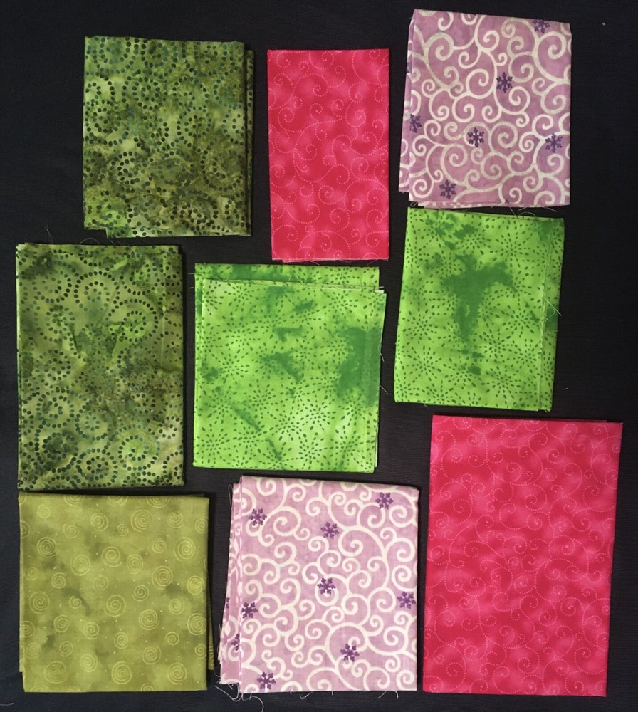 Red Purple Green Fabric Lot 9 PCs See Description & Pics for Sizes & Patterns