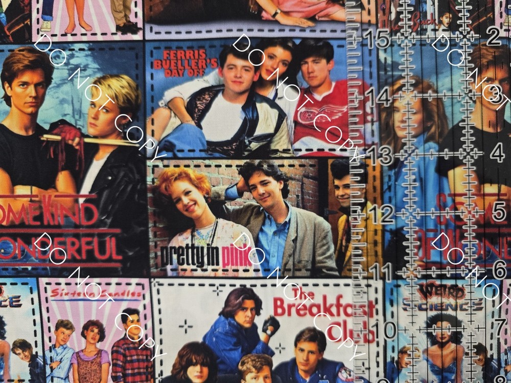 Custom Cotton Woven Fabric 80s Movies Collage By the 1/4 Yard 9×56
