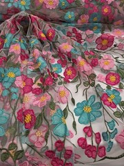 Fuchsia Floral Lace Embroidery Pink Floral Clear Mesh Lace Sold By Yard For Dres