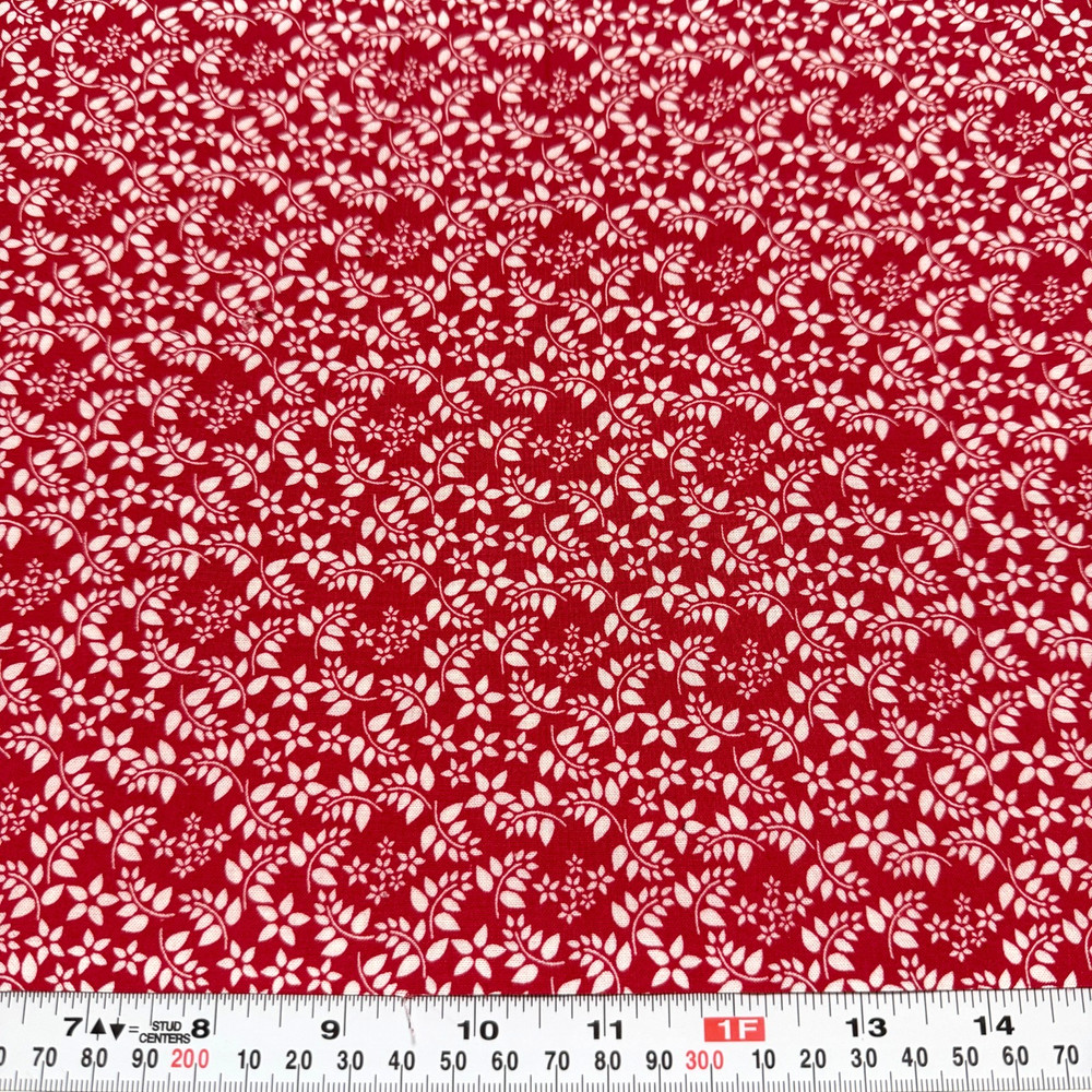 Red & White Floral Unbranded Cotton Fabric Remnant 9″ x 43″