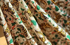 Korean Traditional Magpie & Tiger Beige Patterned Fabric made in Korea BTHY