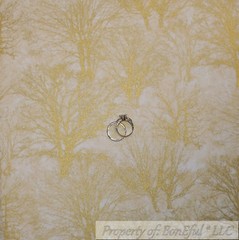 BonEful Fabric FQ Cotton Quilt White Winter Xmas Tree Forest Gold Metallic BOHO
