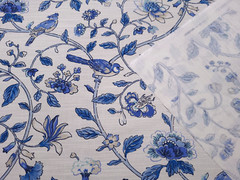 Waverly SUMMER ISLES SKY Blue White Floral Bird Designer Drapery Uph Fabric