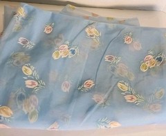 Vtg 50s MCM Flocked Sheer Blue Floral Fabric Pinafore Type OOP 2 3/4yds 100″x47″