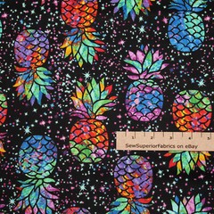 Pineapples on Black Midnight Tropical Fruit Pina Cotton Fabric 1/2 Yard #C7948