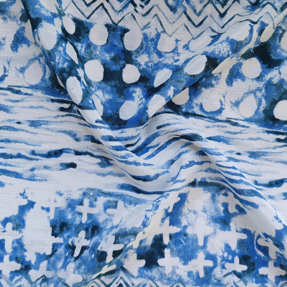 Natural Silk Cotton Fabric 53‘’ Wide By Yard Blue White Pattern Fabric Mulberry