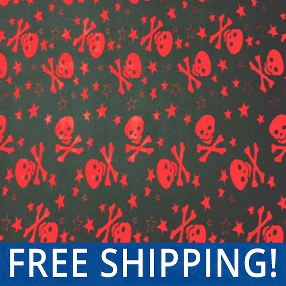 Skulls & Crossbones Red Fleece Fabric – $$ Buy More – Save More $$ – #PT812