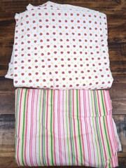 Lot of Fabric, white with strawberry, multicolored stripes, 3lb 7oz