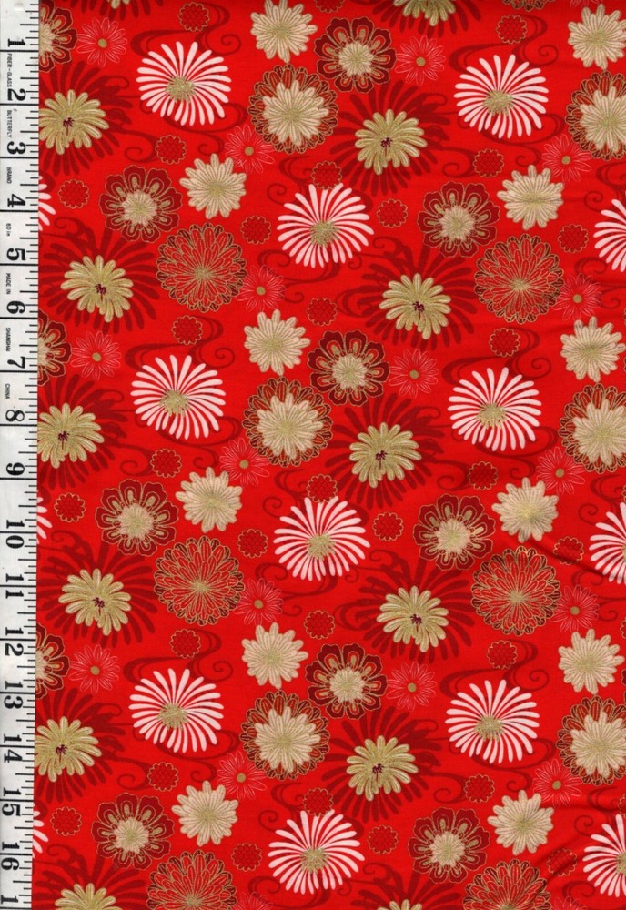 Asian – Year of the Dragon – Colorful Mums – LEIA-866-2 – RED – By Half Yard